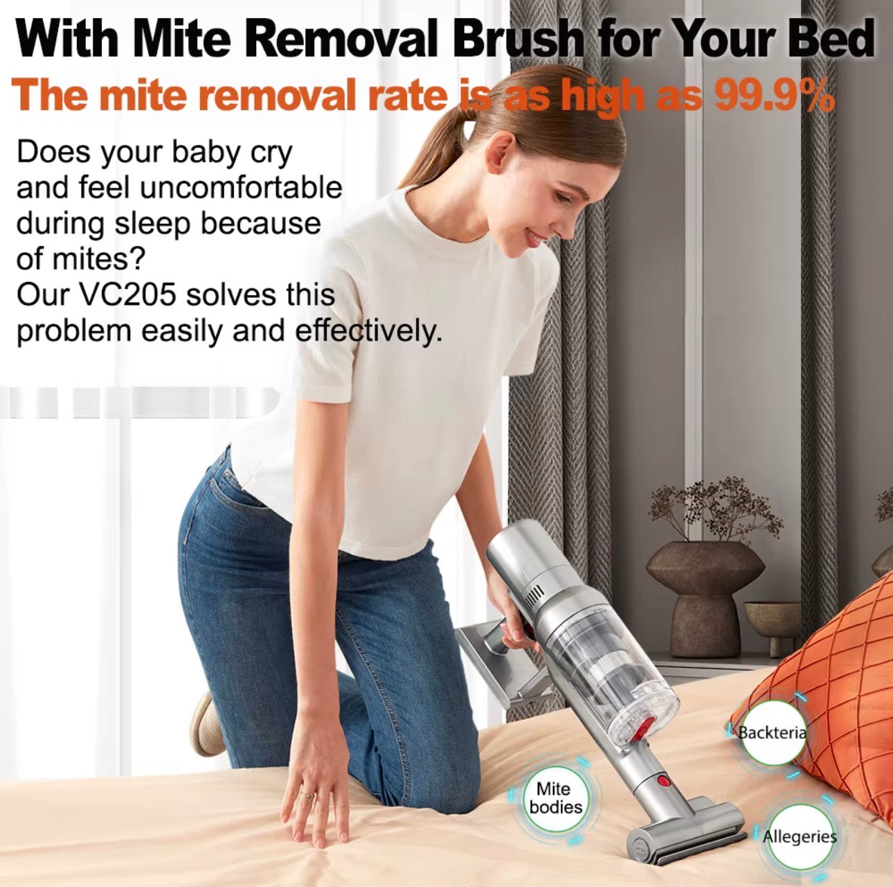 Cordless Handheld Vacuum Cleaner 27000PA Touch Screen,Smart Dust Sensor, Auto Speed Control for Home Bed Carpet Clean