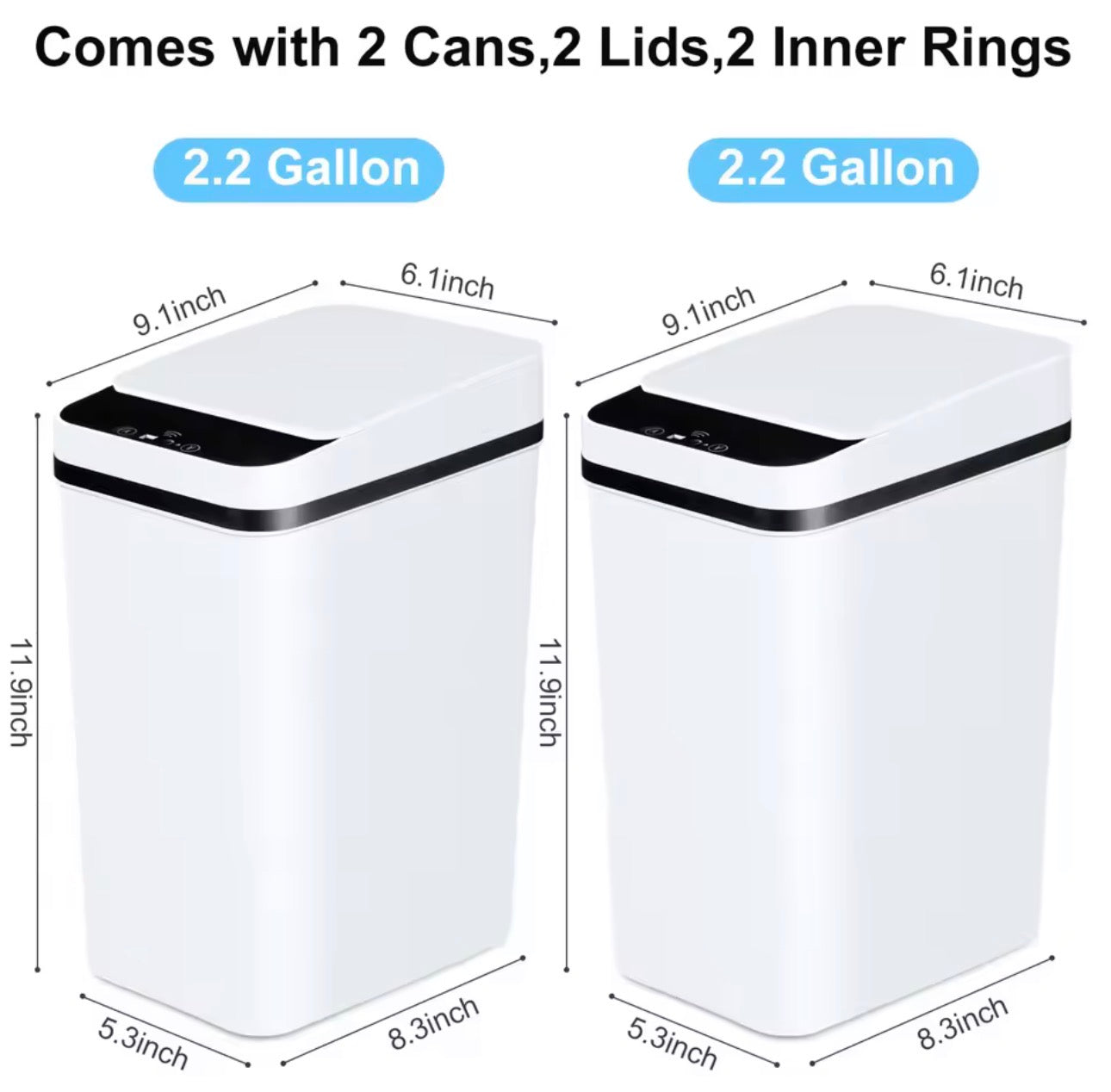 2 Pack 12L Bathroom Automatic Trash Cans Touchless Motion Sensor Slim with Lid for Bathroom, Bedroom, Living Room And Office