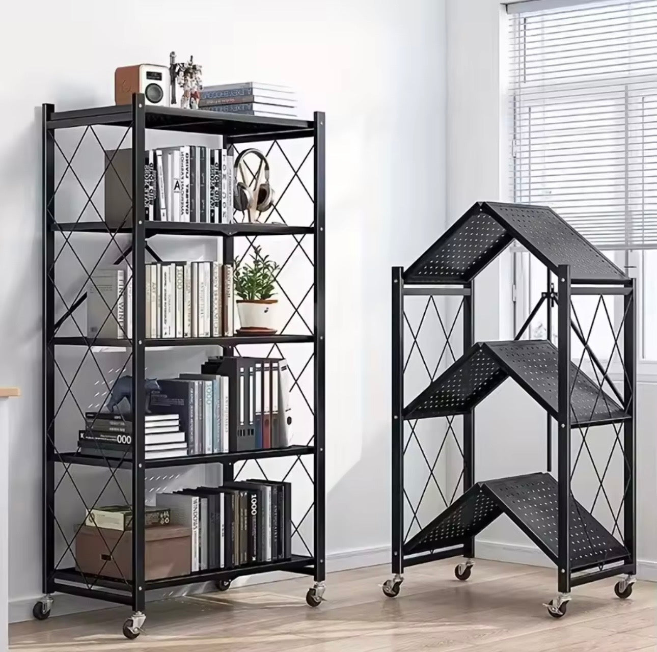3/4/5-layer Heavy-duty Foldable Metal Storage Rack With Wheels For Movable Organization