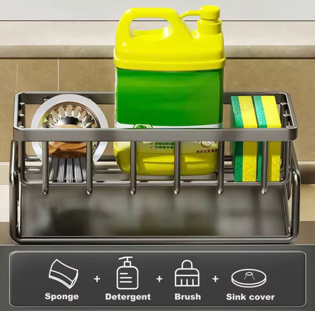 Kitchen Sink Organizer Carbon Steel with Tilted Water Tray