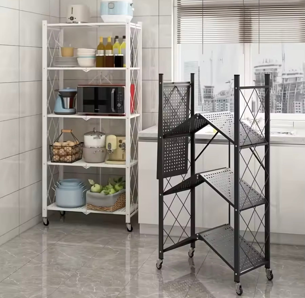 3/4/5-layer Heavy-duty Foldable Metal Storage Rack With Wheels For Movable Organization