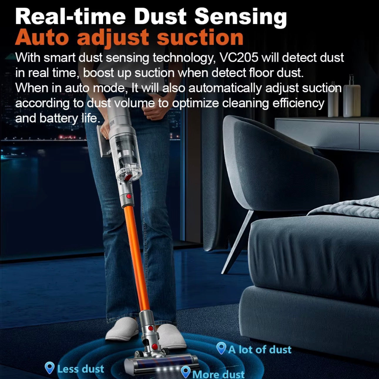 Cordless Handheld Vacuum Cleaner 27000PA Touch Screen,Smart Dust Sensor, Auto Speed Control for Home Bed Carpet Clean
