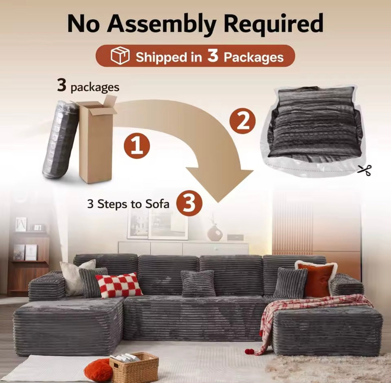 Cloud Modular Sectional Sofa Couch with Storage Ottoman, 99" Oversized Sectional Couches for Living Room, Cloud, Customized