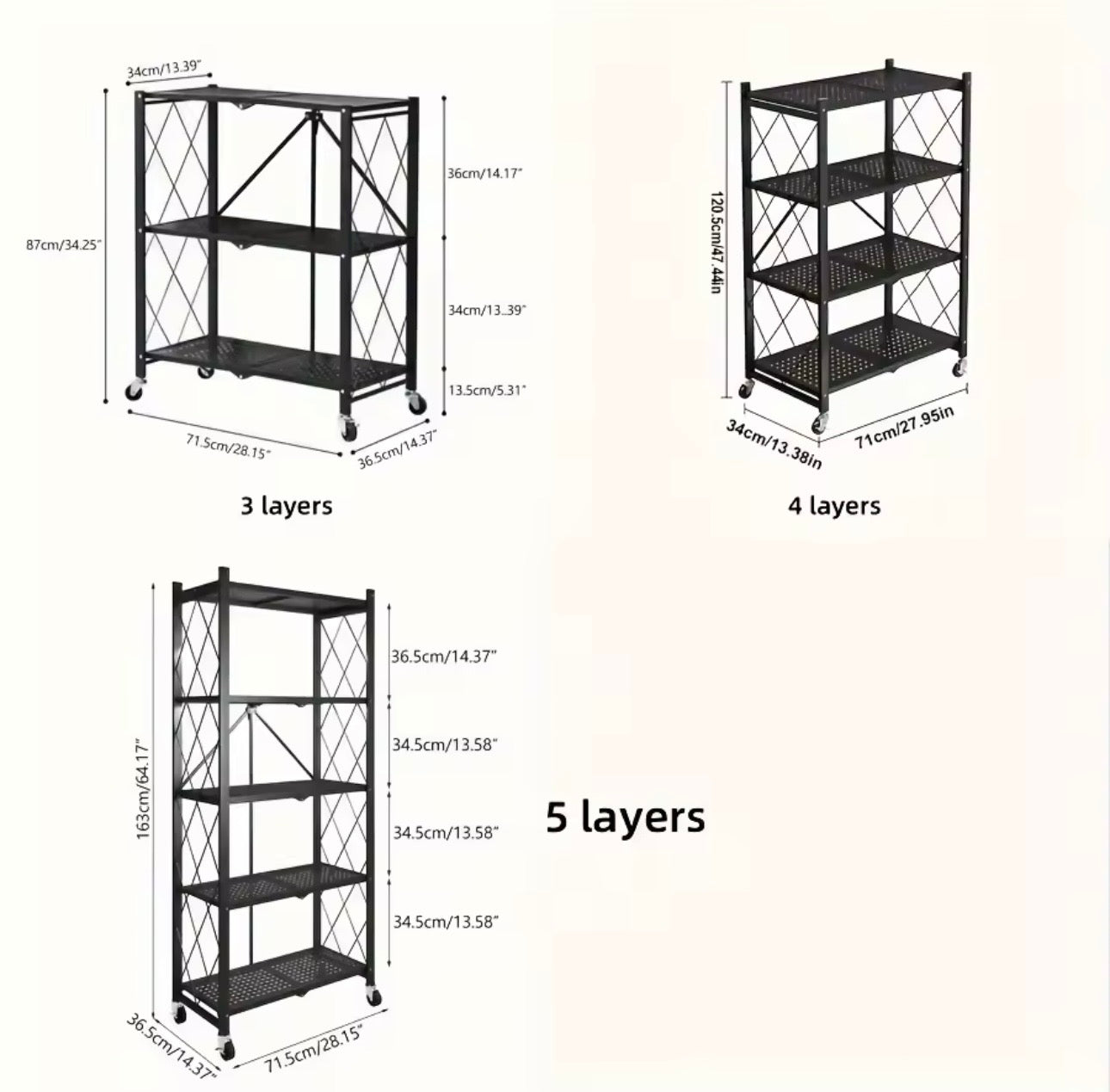 3/4/5-layer Heavy-duty Foldable Metal Storage Rack With Wheels For Movable Organization