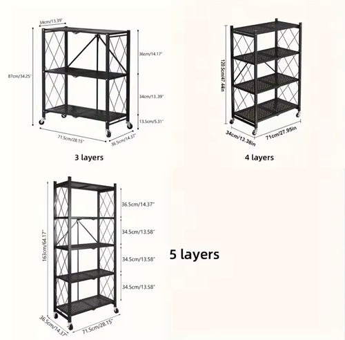 3/4/5-layer Heavy-duty Foldable Metal Storage Rack With Wheels For Movable Organization