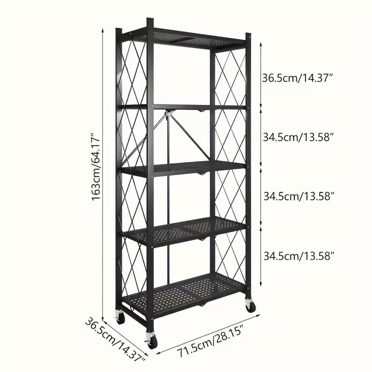 3/4/5-layer Heavy-duty Foldable Metal Storage Rack With Wheels For Movable Organization